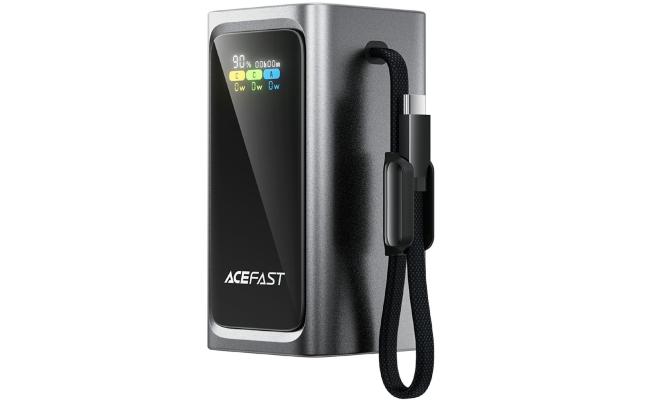 ACEFAST M33 1.96 Inch TFT Display 20000mAh Power Bank 100W Fast Charging Portable Charger Built-in Type-C Cable - Metal Grey